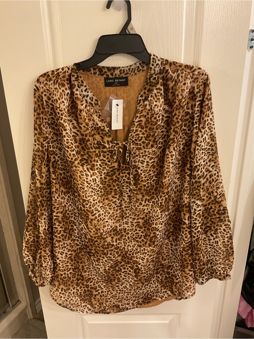 Lane Bryant Leopard Tie-Neck Blouse in Brown and Cream